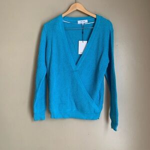 John + Jenn  Faux Wrap Blue Knit Long Sleeve Sweater Women’s